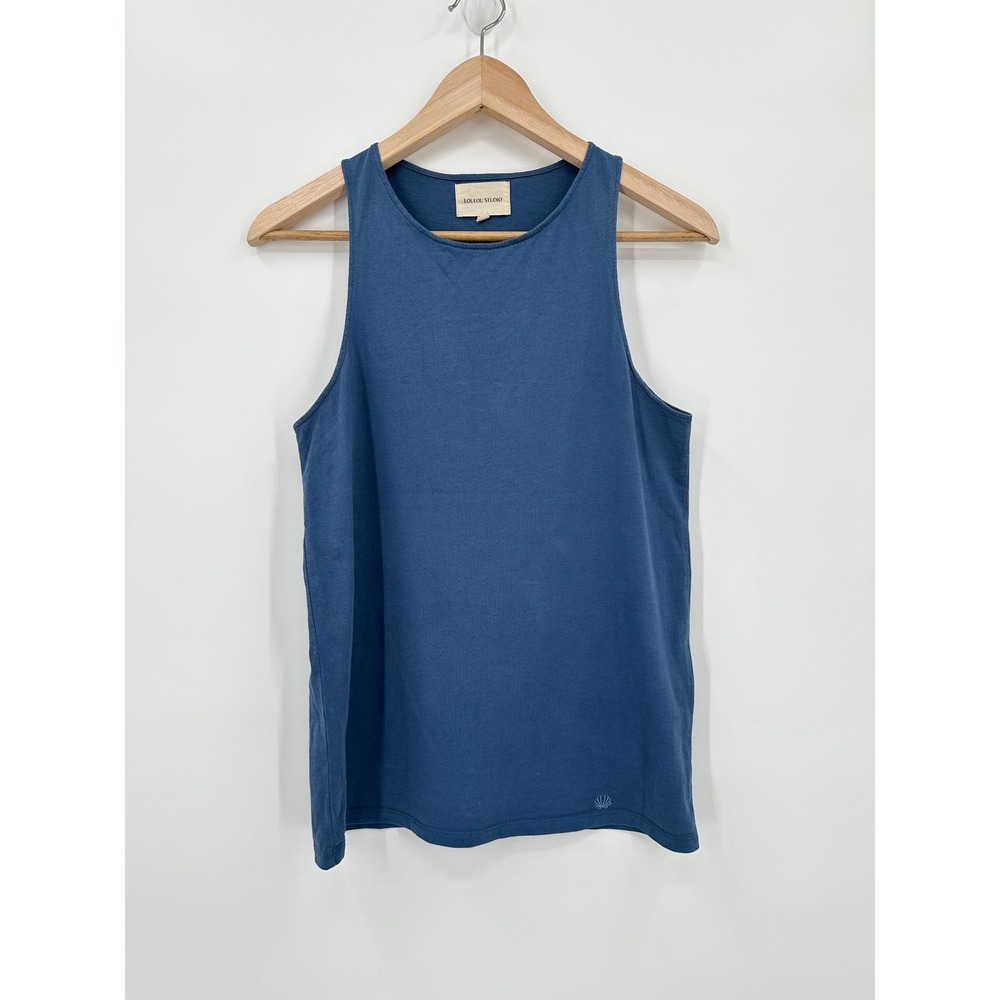Loulou Studio Mahina Blue Pima Cotton Tank Top Small Shell Logo Sleeveless Shirt